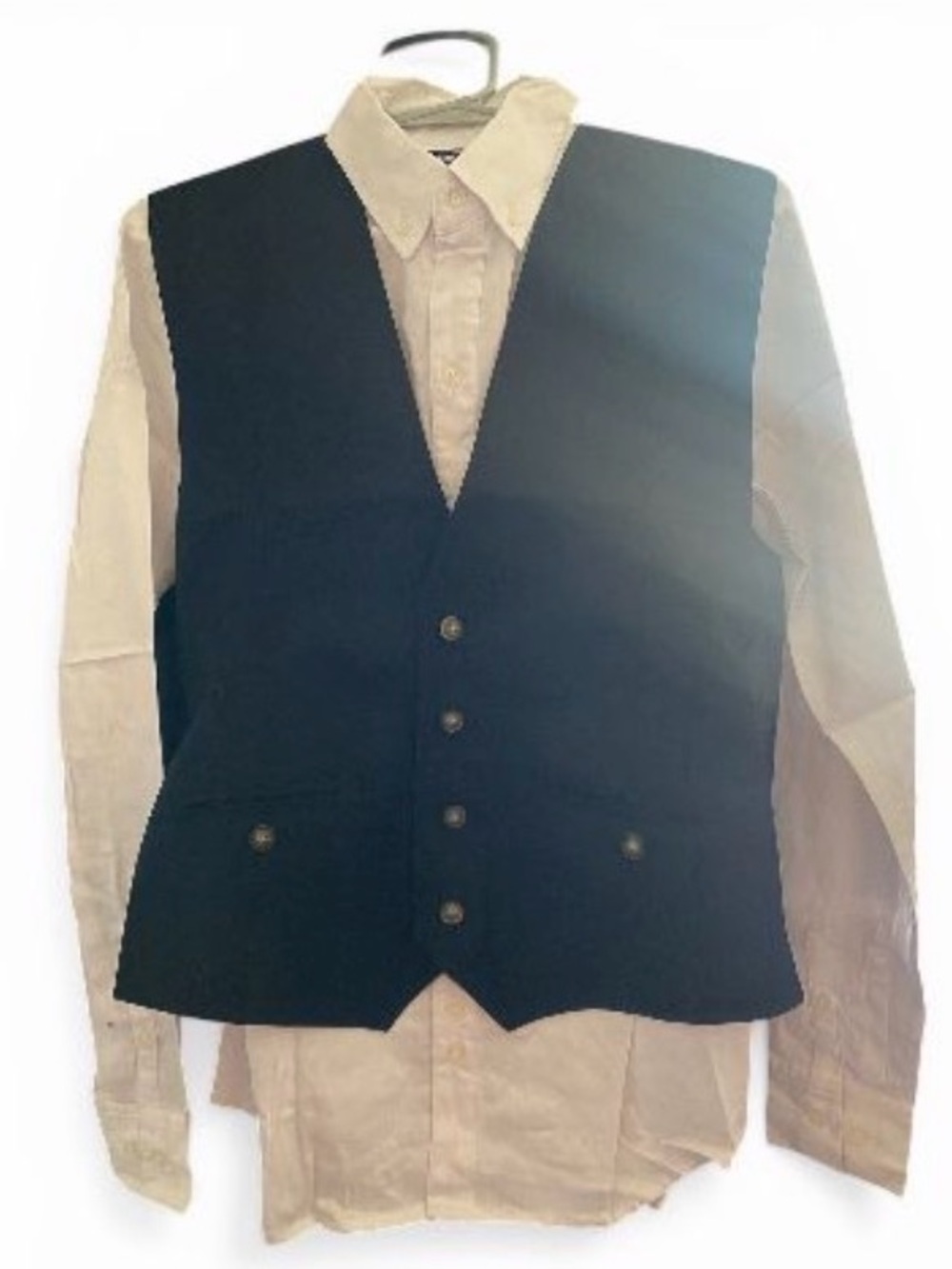 Classic Navy Blue Button Front Vest With White Shirt